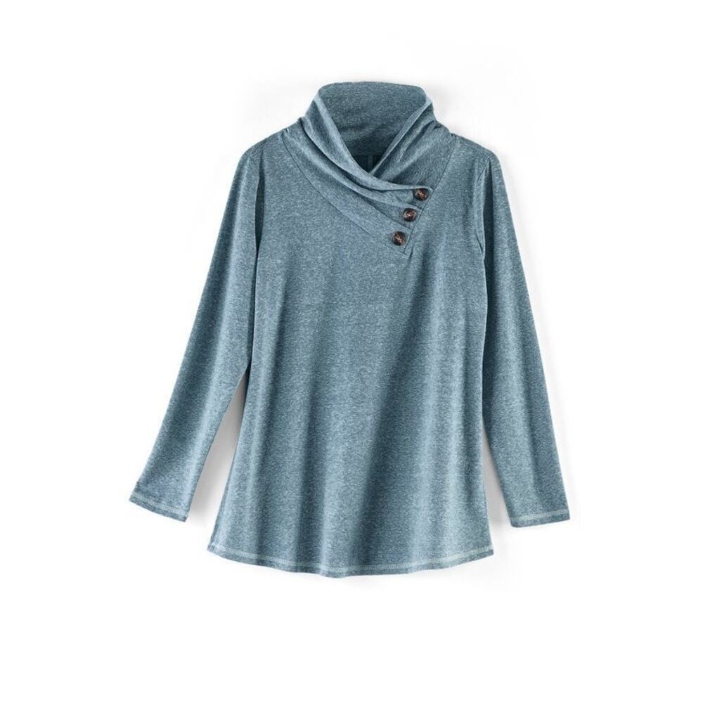 Soft Surroundings Brinley Sweatshirt Light Blue Pleated Cowl Neck Pullover - 2X